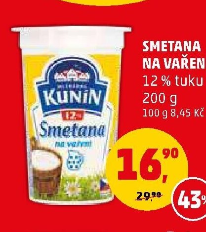Smetana na vaření Kunín