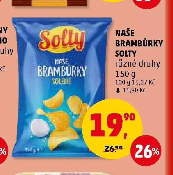 Naše brambůrky Solty různé druhy 150 g
