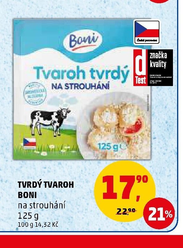 Tvrdý tvaroh Boni na strouhání
