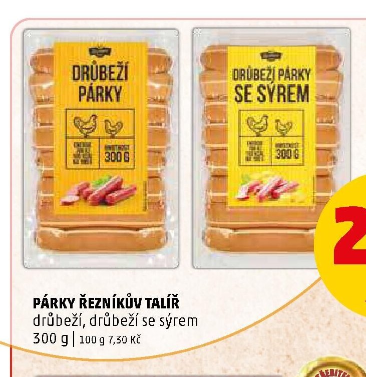 Párky Řezníkův talíř drůbeží, drůbeží se sýrem