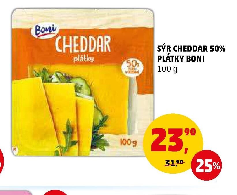 Sýr Cheddar 50% plátky Boni