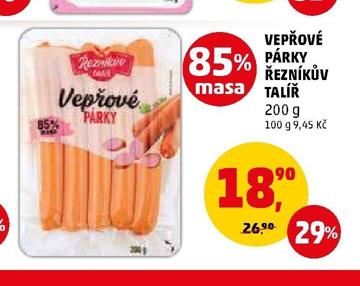 VEPŘOVÉ PÁRKY ŘEZNÍKŮV TALÍŘ 200 g