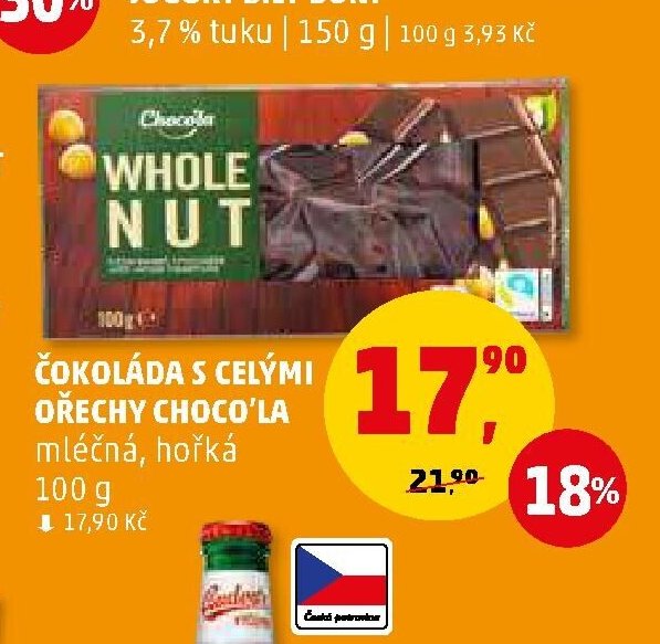 ČOKOLÁDA S CELÝMI OŘECHY CHOCO'LA