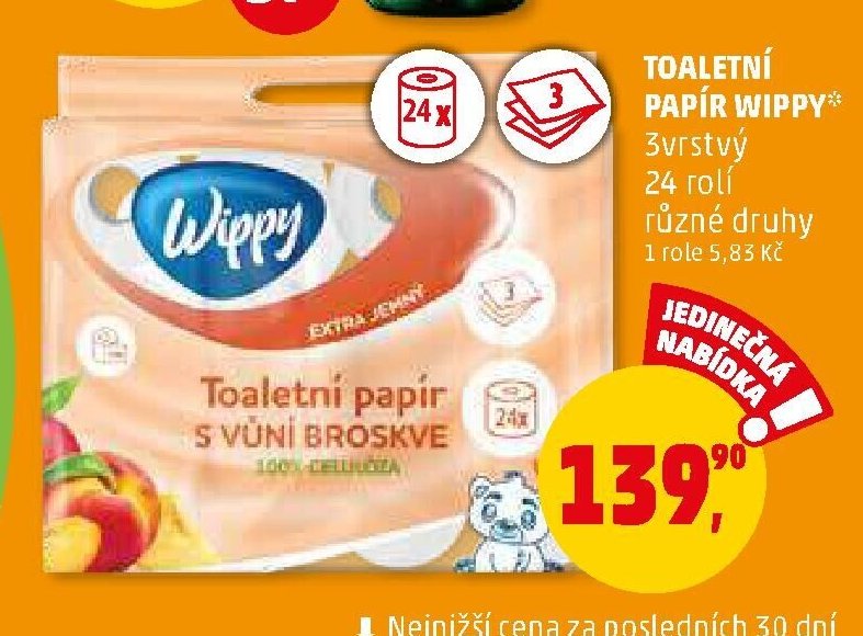 TOALETNÍ PAPÍR S VŮNÍ BROSKVE WIPPY