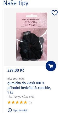 nice cosmetics gumička do vlasů 100 % přírodní hedvábí Scrunchie, 1 ks
