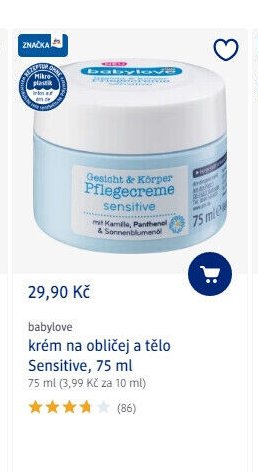 babylove krém na obličej a tělo Sensitive, 75 ml