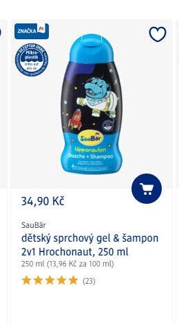 SauBär dětský sprchový gel & šampon 2v1 Hrochonaut, 250 ml