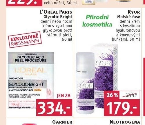 L'Oréal Paris Glycolic Bright denní nebo noční krém s kyselinou glykolovou proti stárnutí pleti, 50 ml