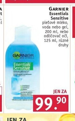 Garnier Essentials Sensitive pleťové mléko, voda nebo gel, 200 ml, nebo odličovač očí, 125 ml, různé druhy