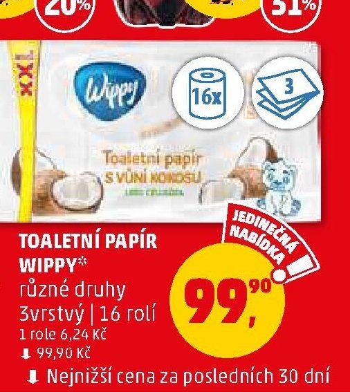 Toaletní papír Wippy 3vrstvý 16 rolí