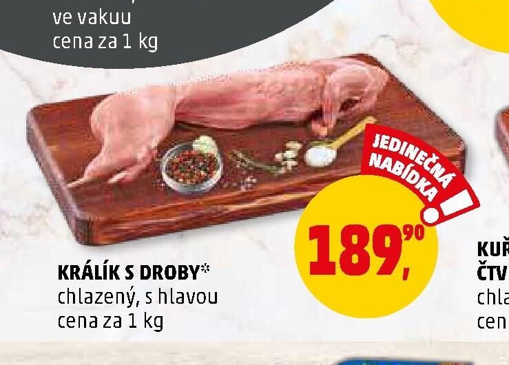 KRÁLÍK S DROBY* chlazený, s hlavou, cena za 1 kg