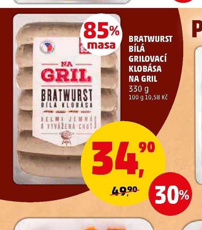BRATWURST BÍLÁ GRILOVACÍ KLOBÁSA NA GRIL 330 g