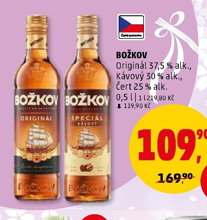 BOŽKOV Originál 37,5 % alk., Kávový 30 % alk., Čert 25 % alk.