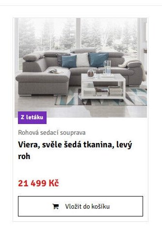 Rohová sedací souprava Viera, světle šedá tkanina, levý roh