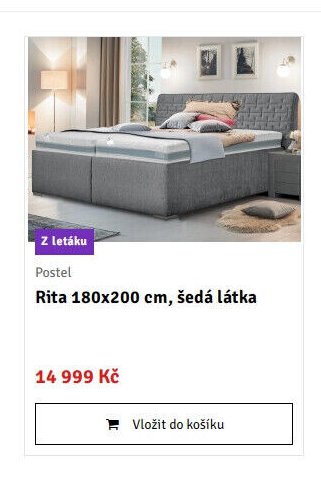 Postel Rita 180x200 cm, šedá látka