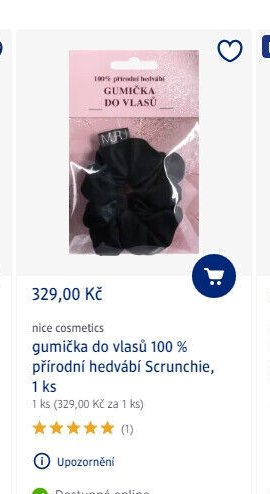 nice cosmetics gumička do vlasů 100 % přírodní hedvábí Scrunchie, 1 ks