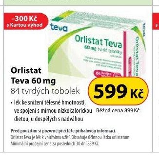 Orlistat Teva 60 mg, 84 tvrdých tobolek