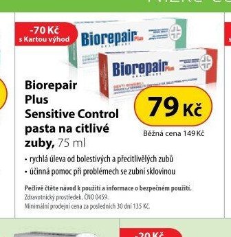 Biorepair Plus Sensitive Control pasta na citlivé zuby, 75 ml