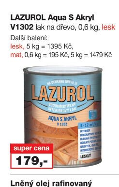 LAZUROL Aqua S Akryl V1302 lak na dřevo