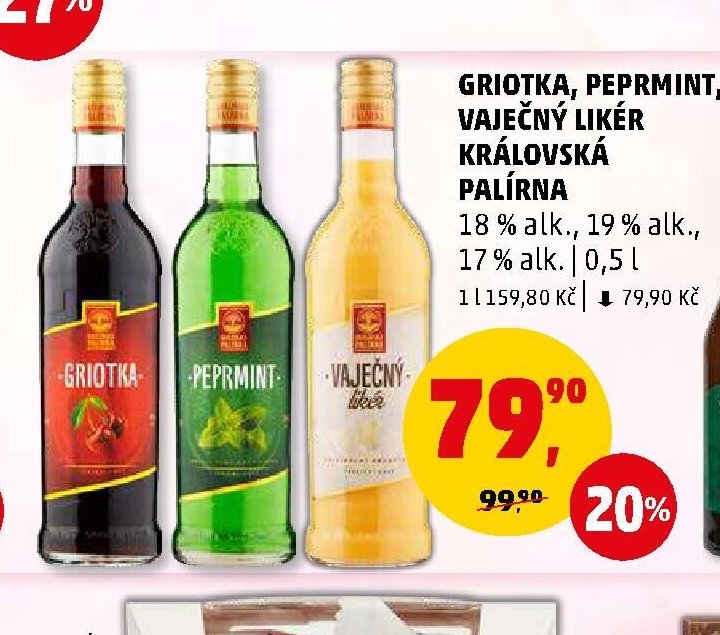 GRIOTKA, PEPRMINT, VAJEČNÝ LIKÉR KRÁLOVSKÁ PALÍRNA