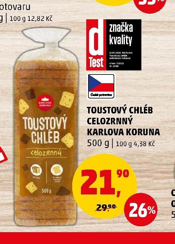 Toustový chléb celozrnný Karlova Koruna