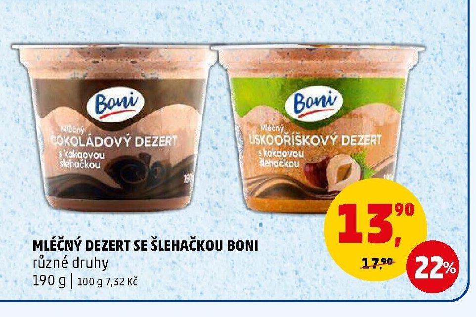 MLÉČNÝ DEZERT SE ŠLEHAČKOU BONI různé druhy 190 g