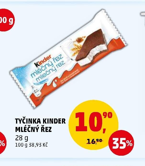 Tyčinka Kinder mléčný řez 28 g