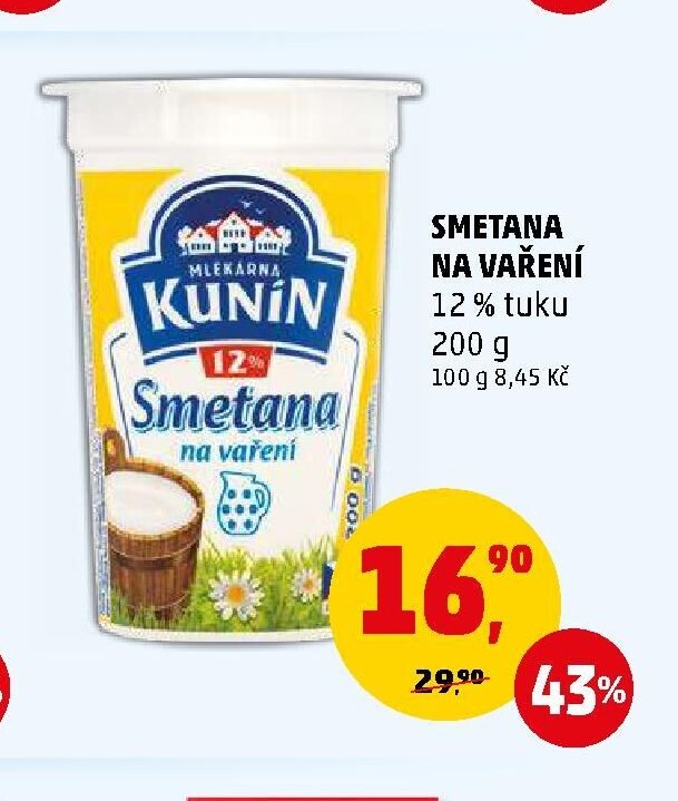 Smetana na vaření Kunín 12 % tuku 200 g