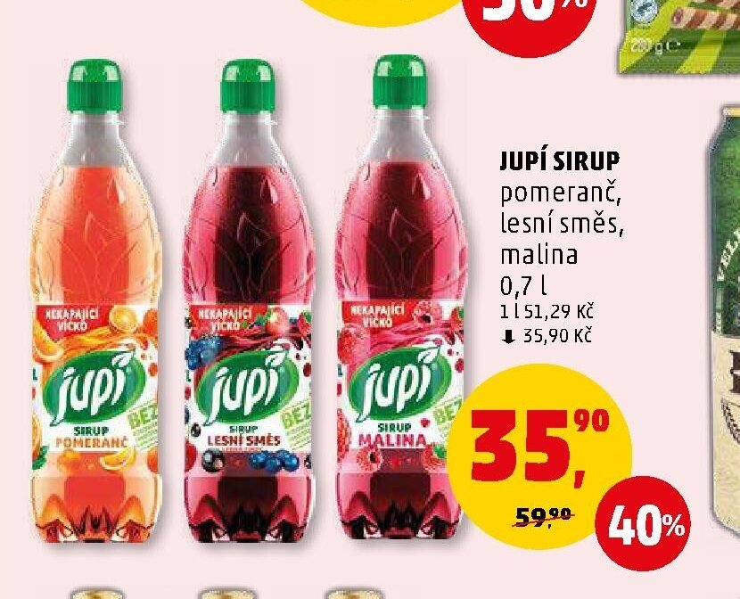 JUPÍ SIRUP pomeranč, lesní směs, malina