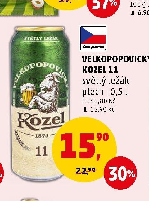 VELKOPOPOVICKÝ KOZEL 11 světlý ležák plech