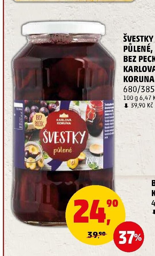 Švestky půlené bez pecky Karlova Koruna 680/385 g