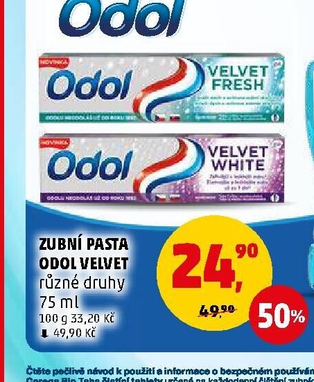 ZUBNÍ PASTA ODOL VELVET různé druhy 75 ml