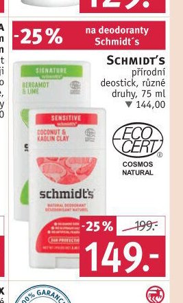 SCHMIDT'S přírodní deostick, různé druhy, 75 ml