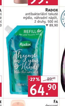 RADOX antibakteriální tekuté mýdlo, náhradní náplň, 2 druhy, 500 ml