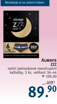 ALWAYS ZZZ noční jednorázové menstruační kalhotky