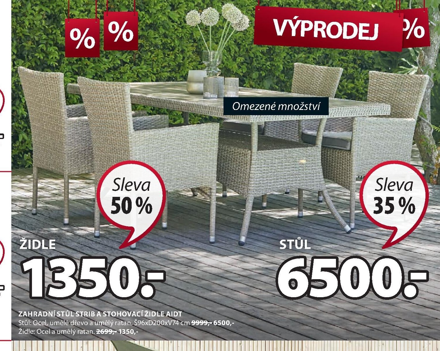 ZAHRADNÍ STŮL STRIB A STOHOVACÍ ŽIDLE AIDT