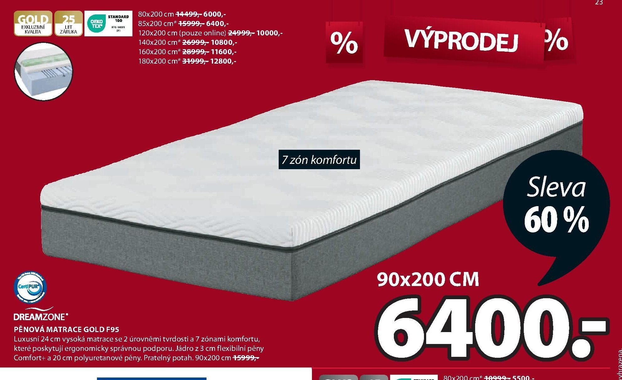 PĚNOVÁ MATRACE GOLD F95