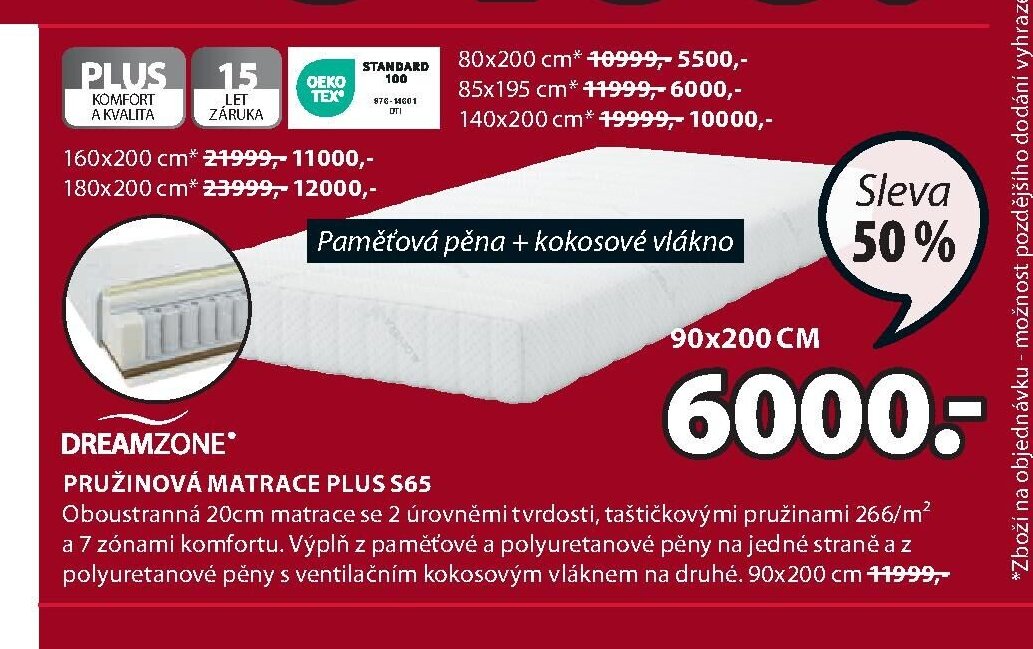 PRUŽINOVÁ MATRACE PLUS S65
