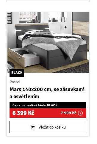 Postel Mars 140x200 cm, se zásuvkami a osvětlením