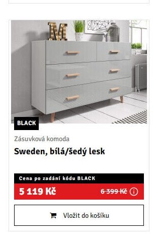 Zásuvková komoda Sweden, bílá/šedý lesk