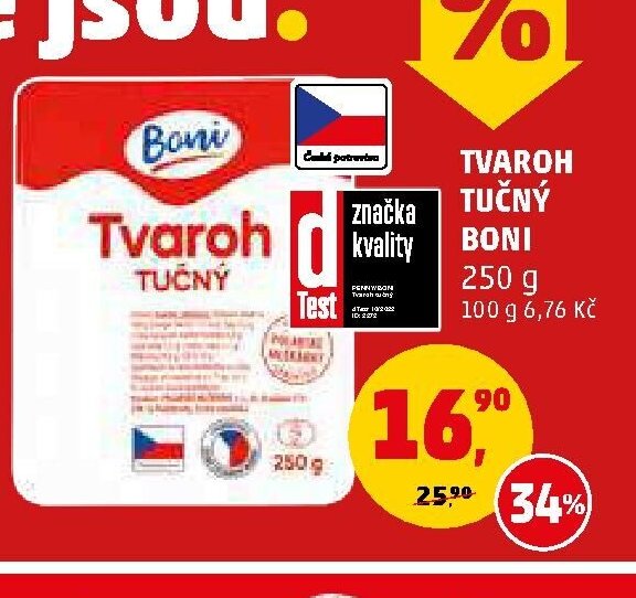 Tvaroh tučný Boni 250 g
