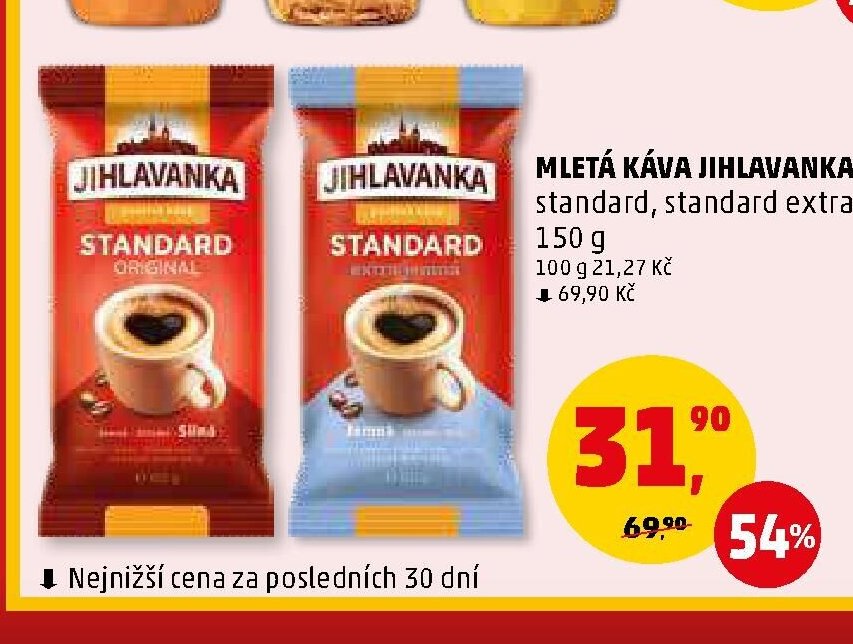 Mletá káva Jihlavanka standard, standard extra 150 g