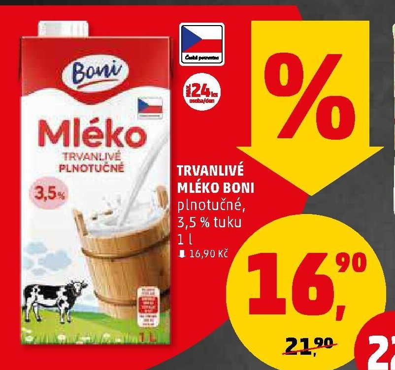 TRVANLIVÉ MLÉKO BONI plnotučné, 3,5 % tuku 1 l