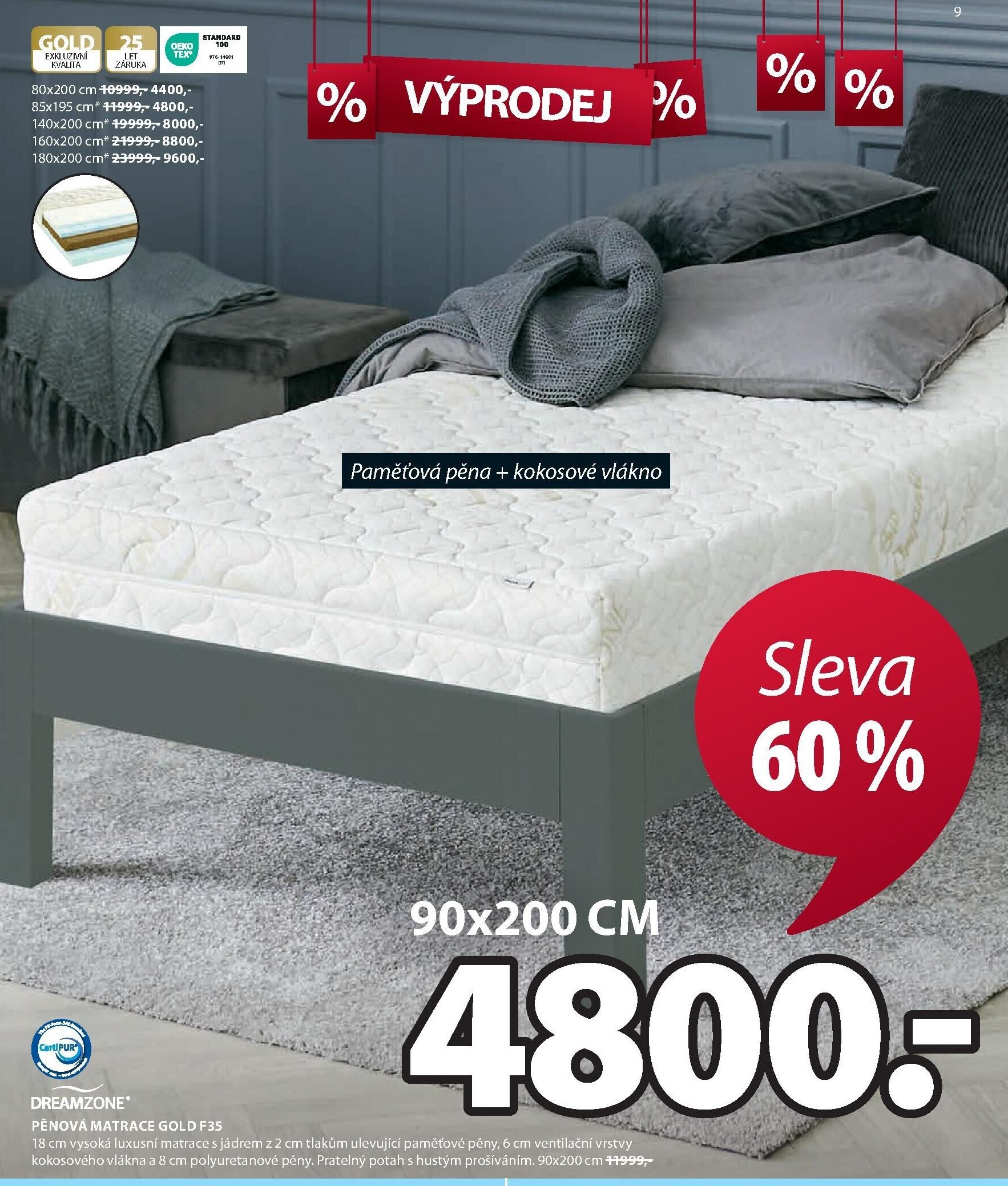 DREAMZONE PĚNOVÁ MATRACE GOLD F35