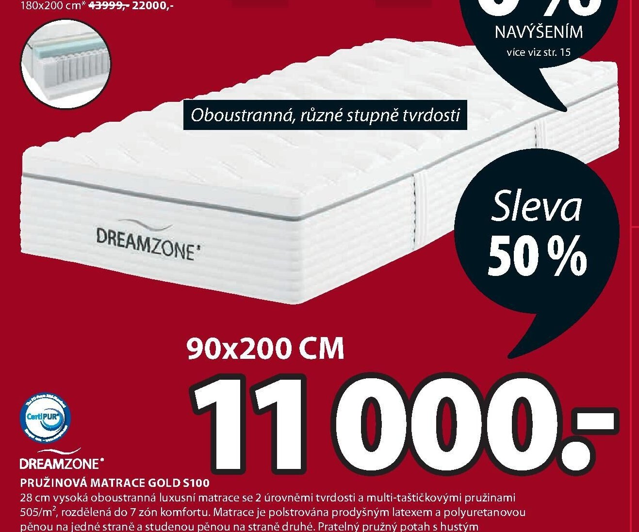 DREAMZONE PRUŽINOVÁ MATRACE GOLD S100