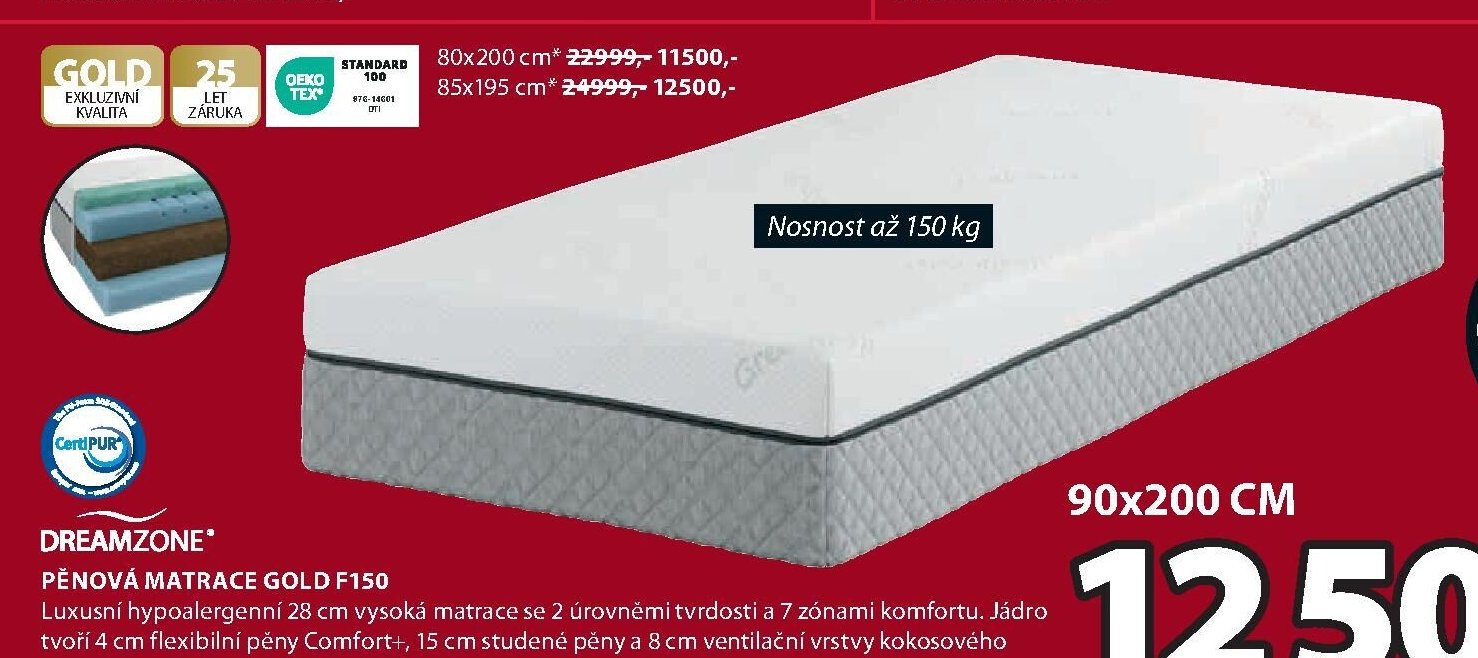 DREAMZONE PĚNOVÁ MATRACE GOLD F150