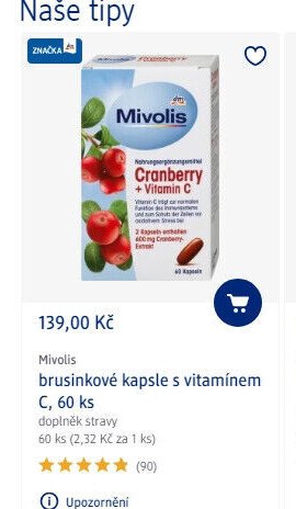 Mivolis brusinkové kapsle s vitamínem C, 60 ks