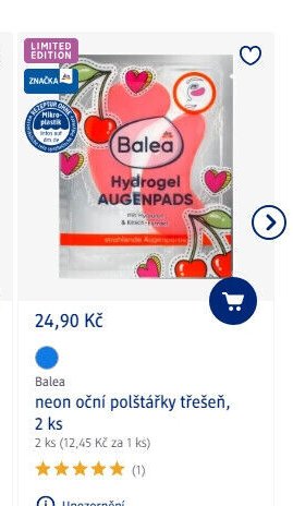Balea neon oční polštářky třešeň, 2 ks