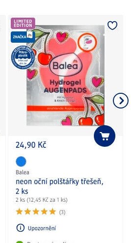 Balea neon oční polštářky třešeň, 2 ks