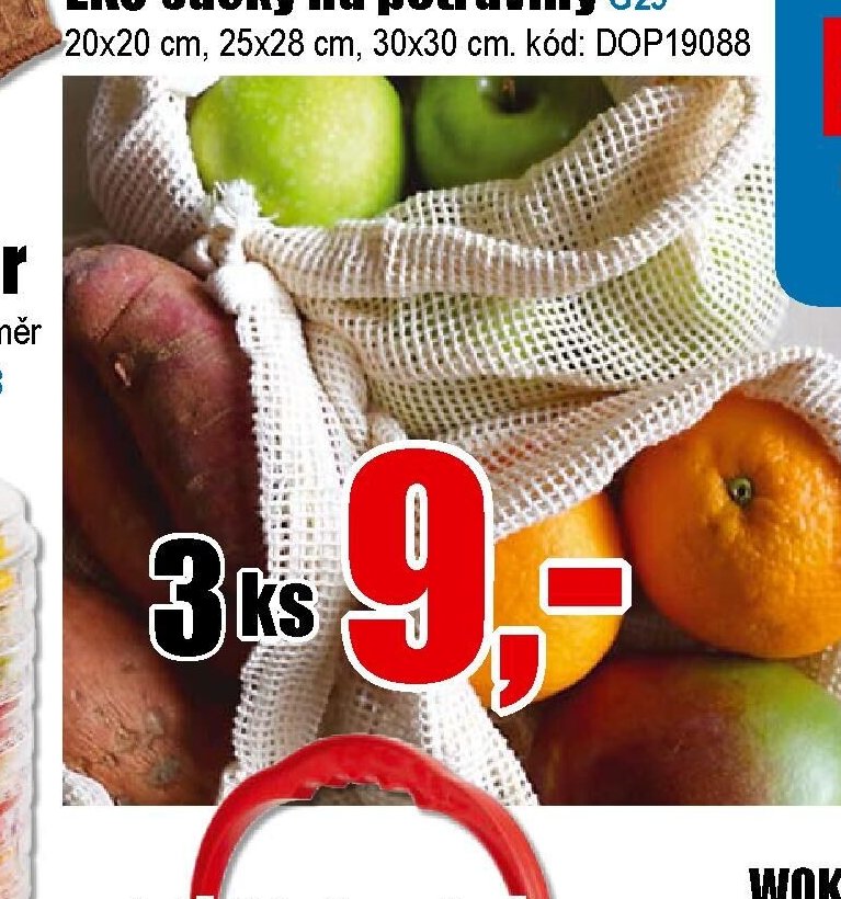 3 síťované bavlněné EKO sáčky na potraviny